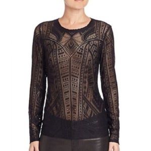Bcbgmaxazria Agda black long sleeve lace top, M